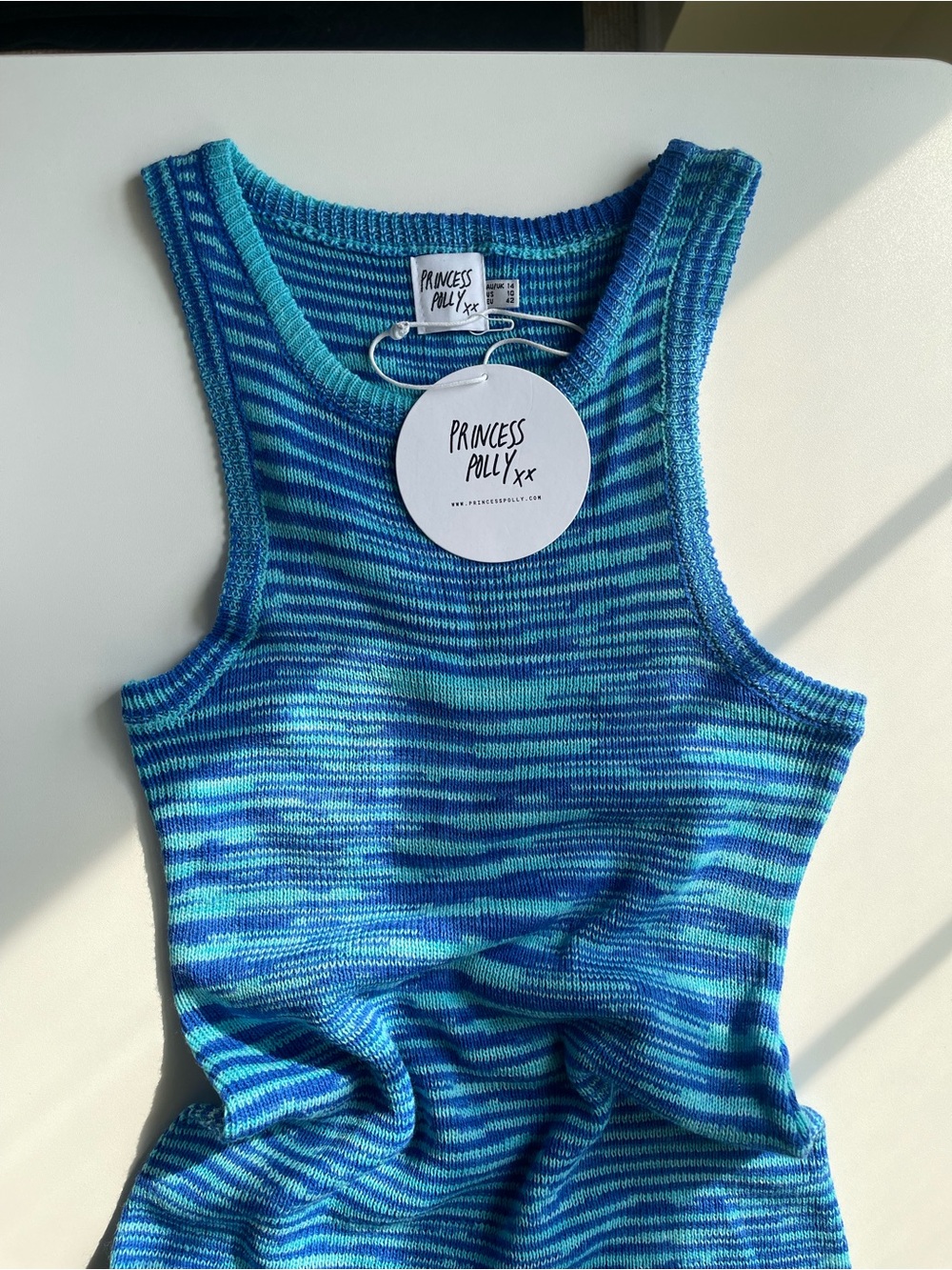Princess Polly Teal and Blue Striped Knit One-Piece